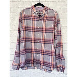 Tommy Bahama Vista del Plaid Linen Blend Button Shirt Men’s  Size Medium Purple